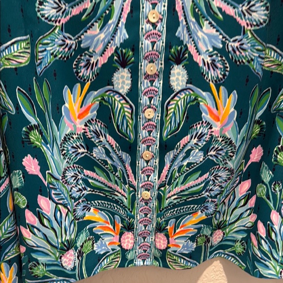 Lilly Pulitzer Women's Blue Tavia Top Rain Forest Green in Floral - Picture 9 of 13